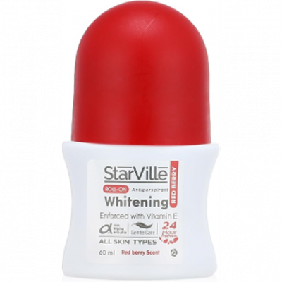 STARVILLE WHITENING ROLL ON ANTIPERSPIRANT REDBERRY WITH VITAMIN E FOR ALL SKIN TYPES 24 HOURS 60 ML